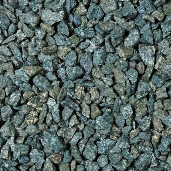 Dark green mottled granite gravel. High quality angular in appearance